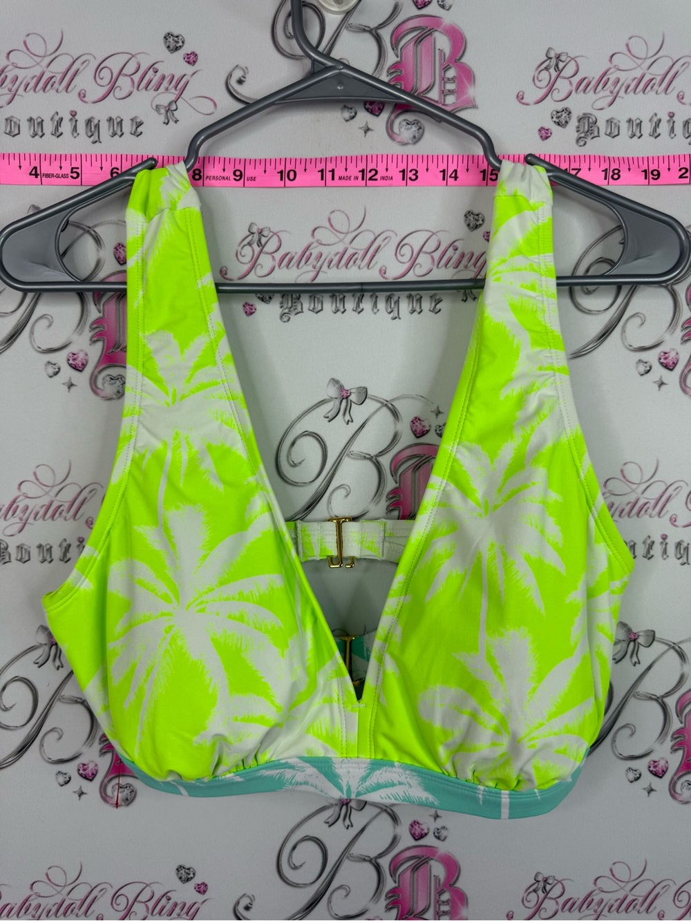 Decree bikini top NEW Neon Yellow and Mint Palm-Print Bikini Top